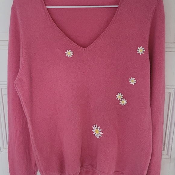 Renewest 100% Cashmere Pink Floral Women's Sweater Size Medium / Large - Picture 1 of 6